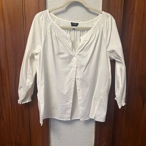 Talbots Peasant Style White Button-Front Blouse size 6